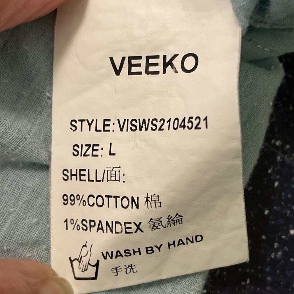 Veeko Wms Sz 38 (US 8) Light Blue Embroidered Peasant Top Ruffles Crepe Fabric - Picture 11 of 11
